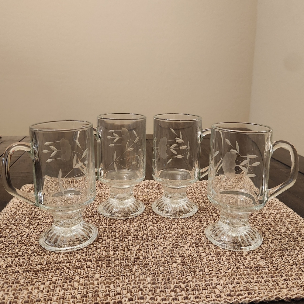 Princess House Heritage pattern Irish coffee mugs set of 4